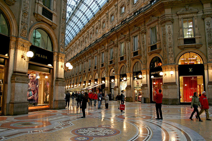 Shopping for branded goods in Milan.